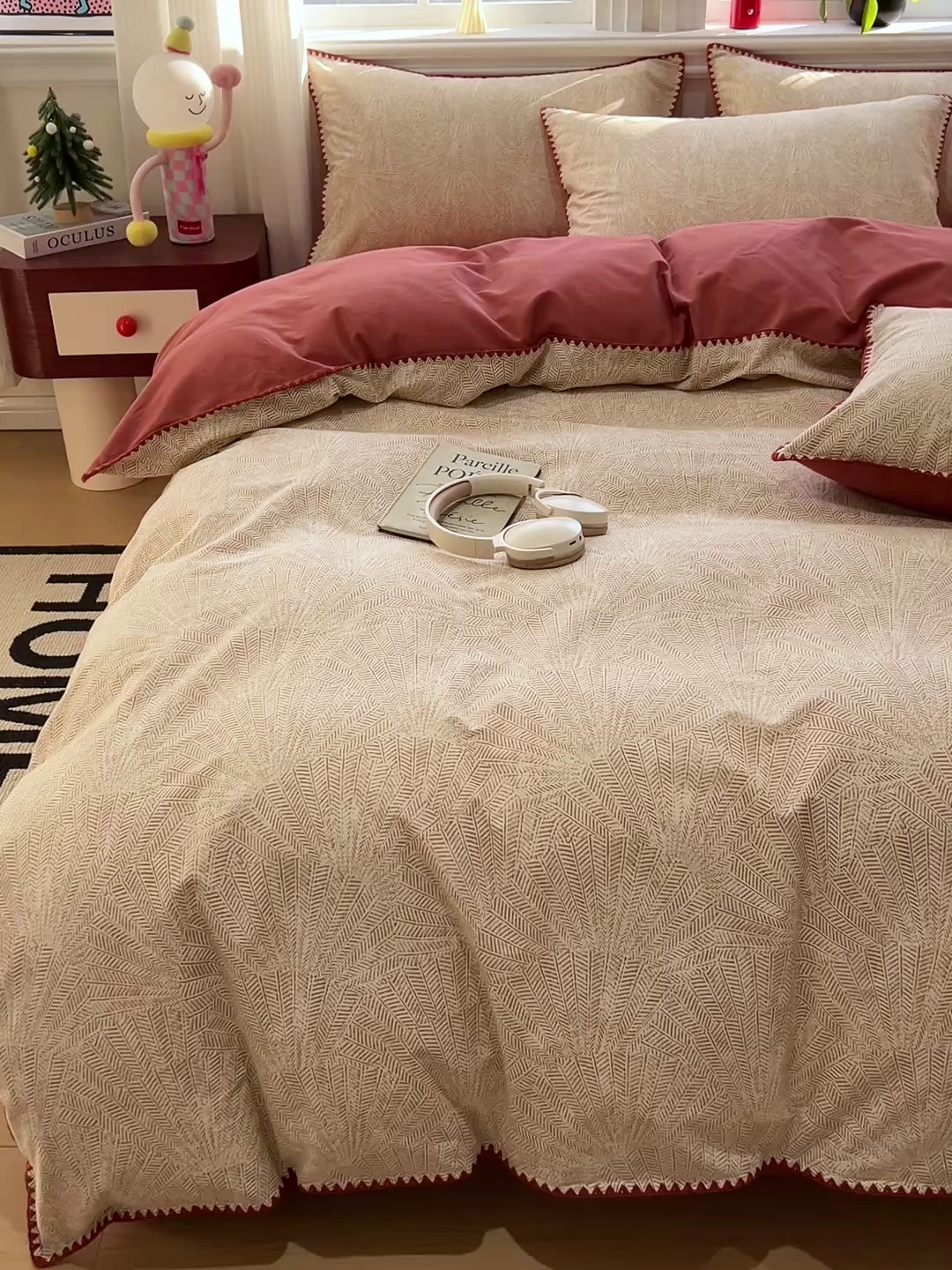 91家纺网 家纺一手货源 找家纺 棉生活家纺 2025新款简约北欧风全棉纯棉磨毛贝壳边四件套 枫情