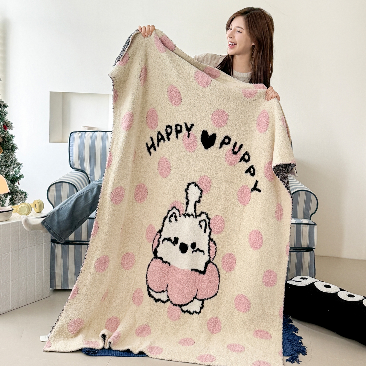 91家纺网 家纺一手货源 找家纺 （总）丹本家纺 2025新款设计师原创多功能针织半边绒毛毯午休毯盖毯加厚毯子