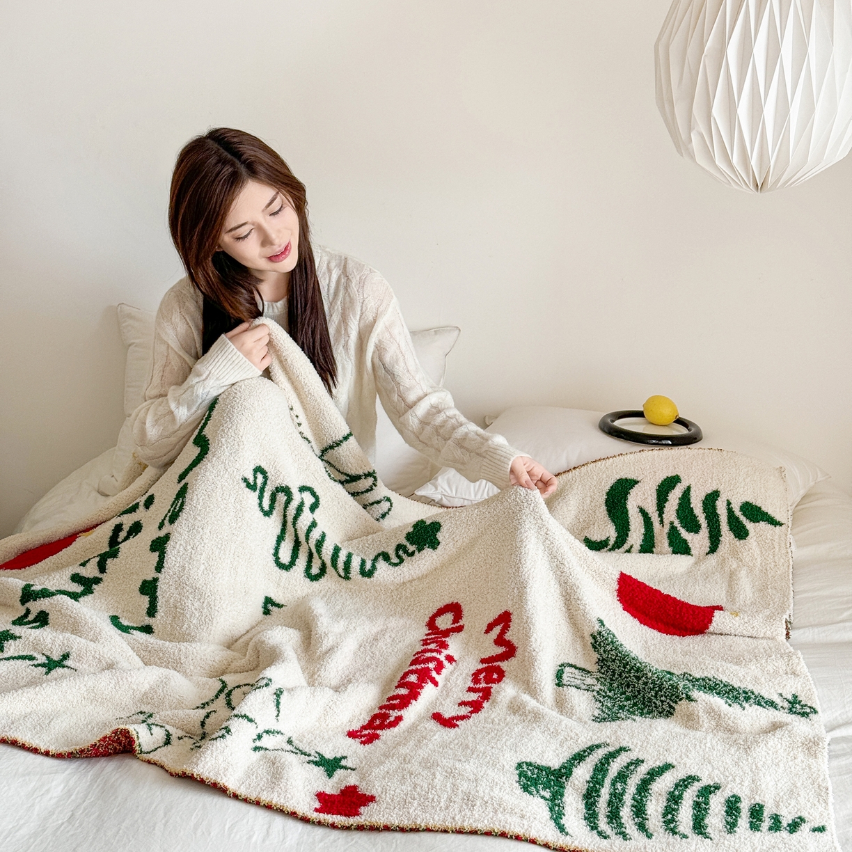 91家纺网 家纺一手货源 找家纺 丹本家纺 2025新款设计师原创多功能针织半边绒毛毯午休毯盖毯加厚毯子 圣诞快乐