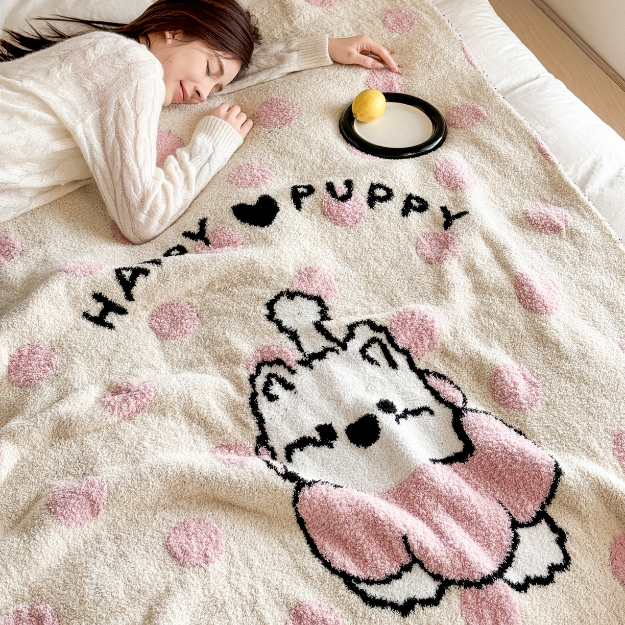 91家纺网 家纺一手货源 找家纺 丹本家纺 2025新款设计师原创多功能针织半边绒毛毯午休毯盖毯加厚毯子 快乐狗