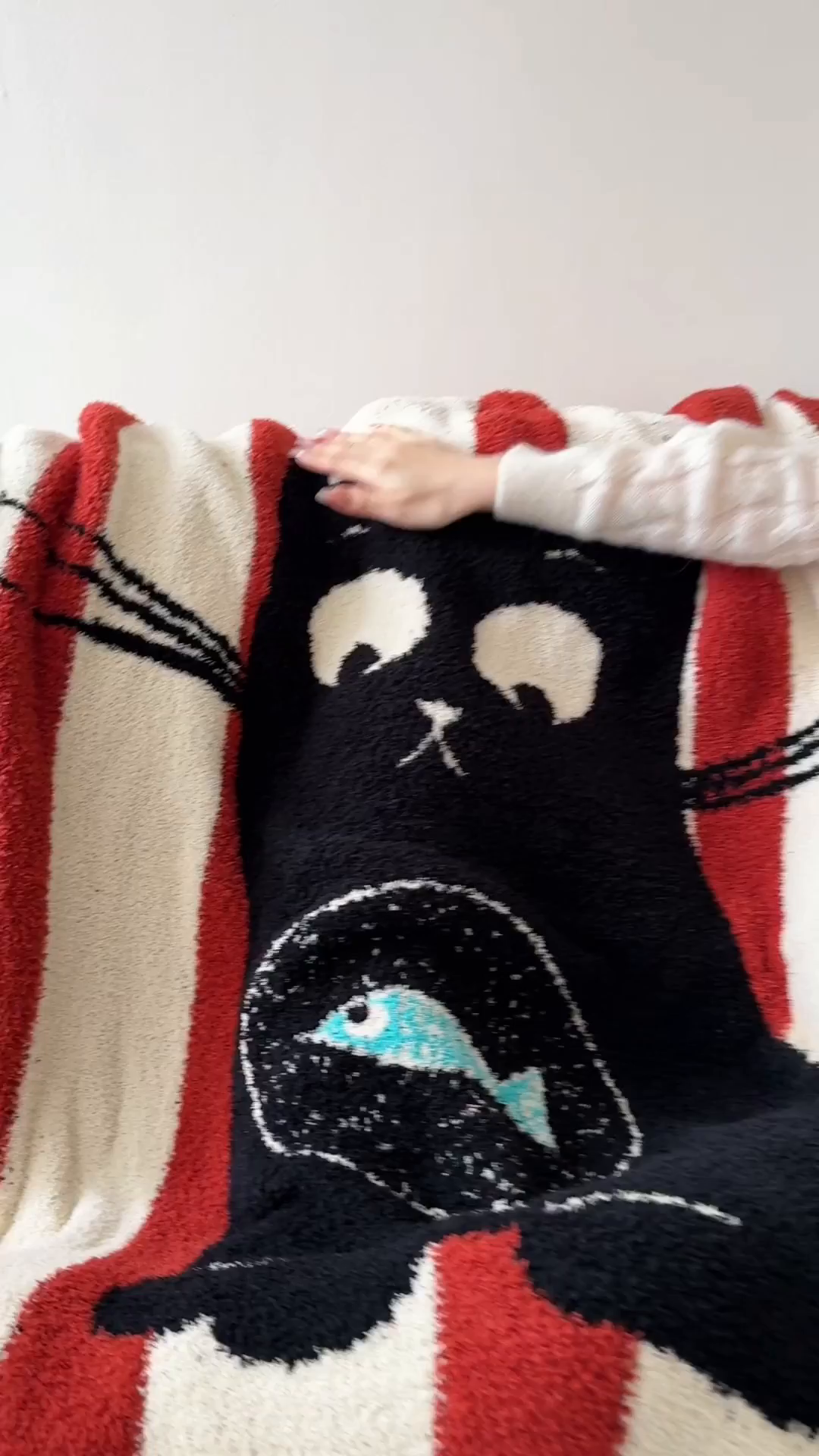 91家纺网 家纺一手货源 找家纺 丹本家纺 2025新款设计师原创多功能针织半边绒毛毯午休毯盖毯加厚毯子 你好猫先生