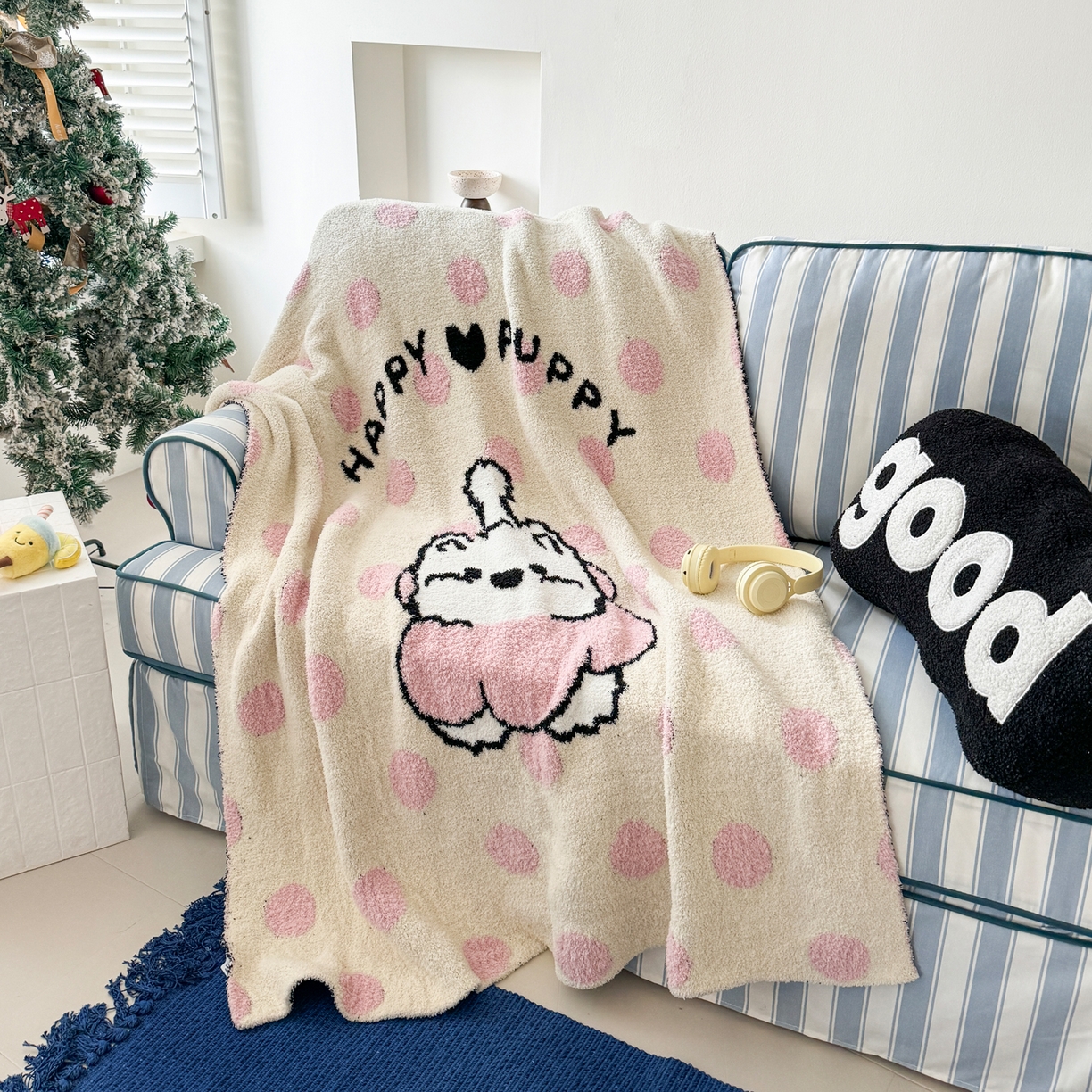 91家纺网 家纺一手货源 找家纺 （总）丹本家纺 2025新款设计师原创多功能针织半边绒毛毯午休毯盖毯加厚毯子