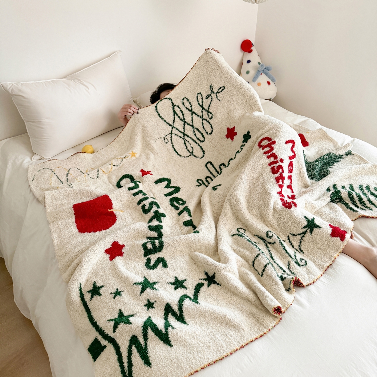 91家纺网 家纺一手货源 找家纺 丹本家纺 2025新款设计师原创多功能针织半边绒毛毯午休毯盖毯加厚毯子 圣诞快乐