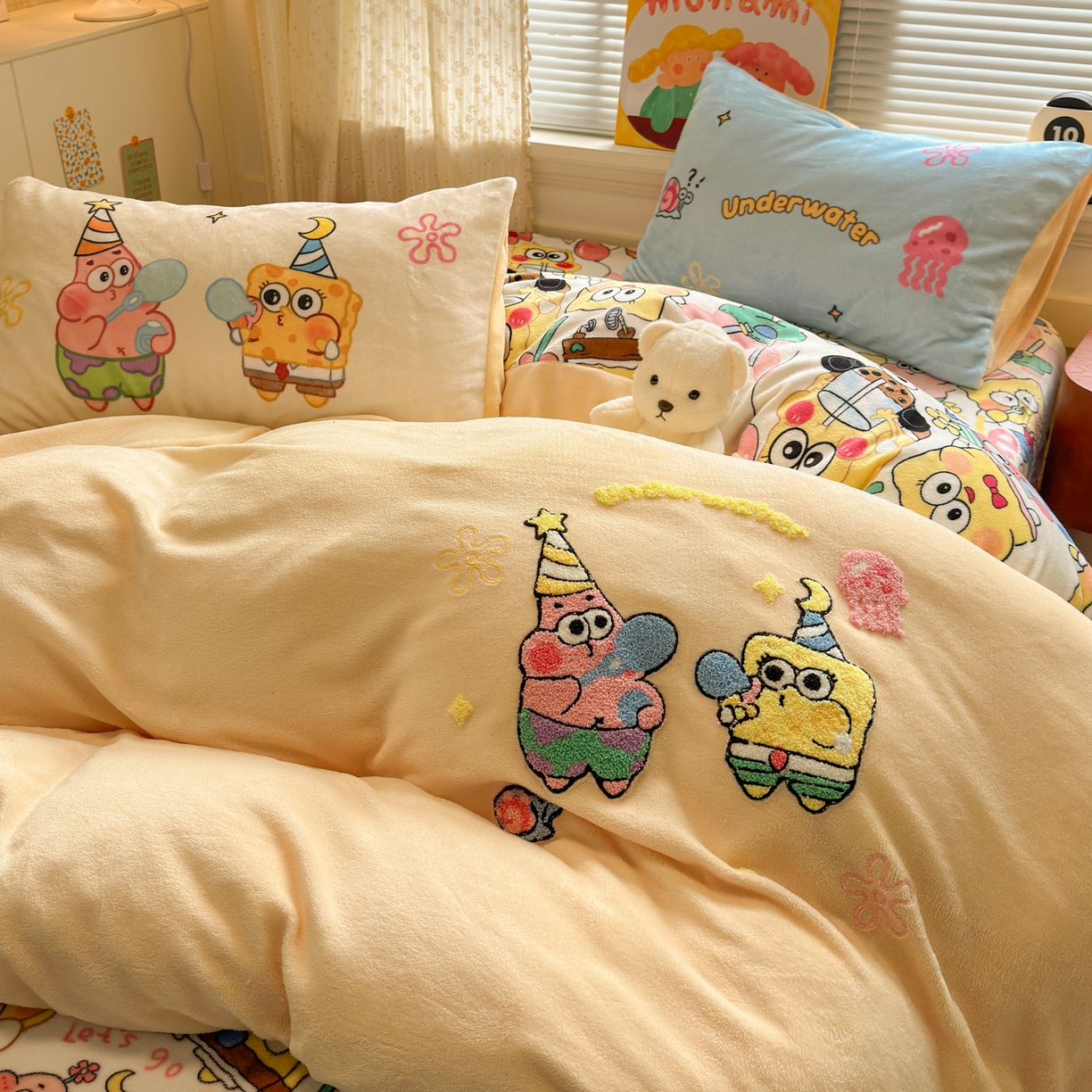 91家纺网 家纺一手货源 找家纺 （总）一霖家纺 2025新款小清新牛奶绒毛巾绣四件套-第二波