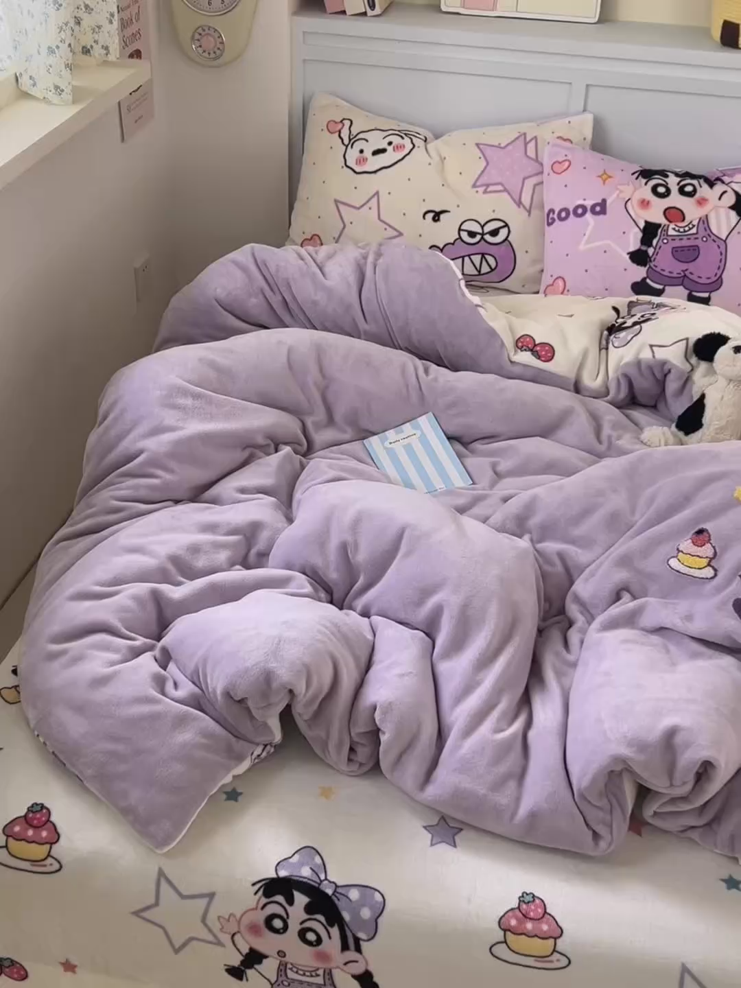 91家纺网 家纺一手货源 找家纺 一霖家纺 2025新款小清新牛奶绒毛巾绣四件套-第二波 甜品小新紫绒