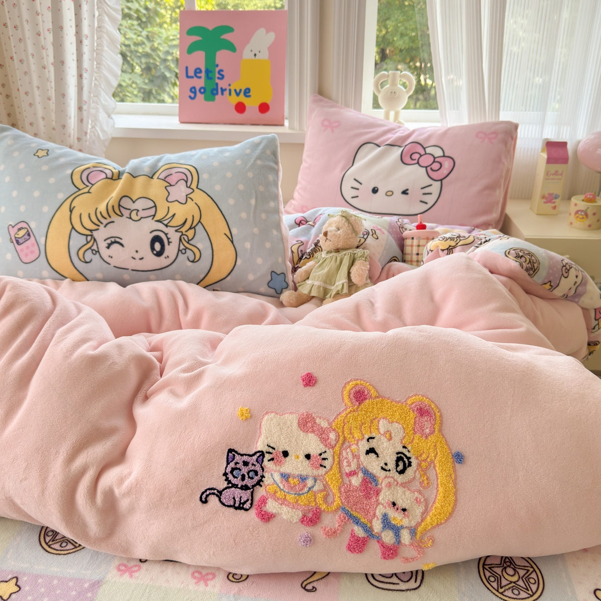 乐童家纺 2025新款小清新牛奶绒毛巾绣四件套-第二波 美少女战士粉绒