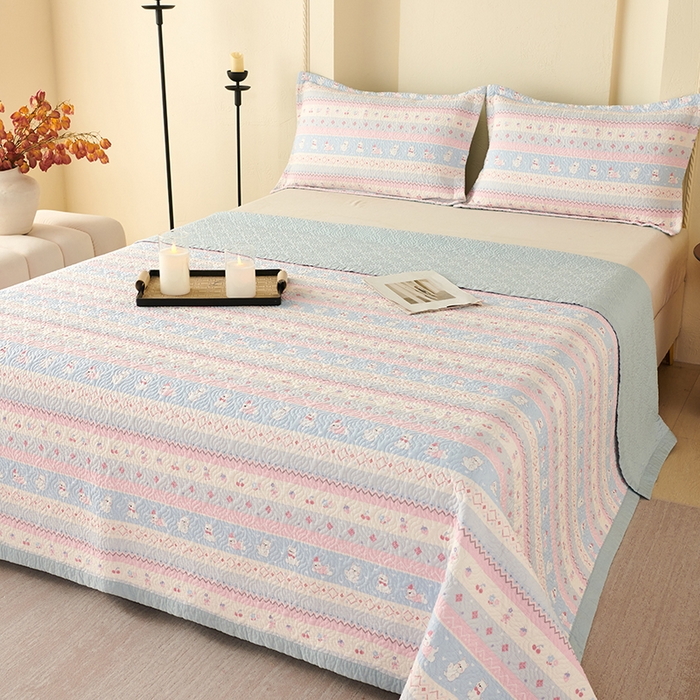 91家纺网 家纺一手货源 找家纺 （总）2025新款13070双面全棉砂洗大直边床盖三件套四件套