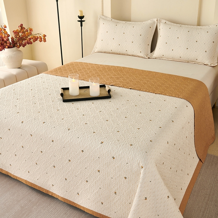 91家纺网 家纺一手货源 找家纺 （总）2025新款13070双面全棉砂洗大直边床盖三件套四件套