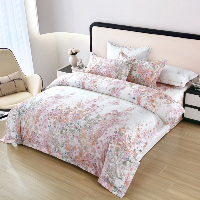 91家纺网 家纺一手货源 找家纺 OL家纺 2025新款13376全棉印花床盖四件套 落木静-红