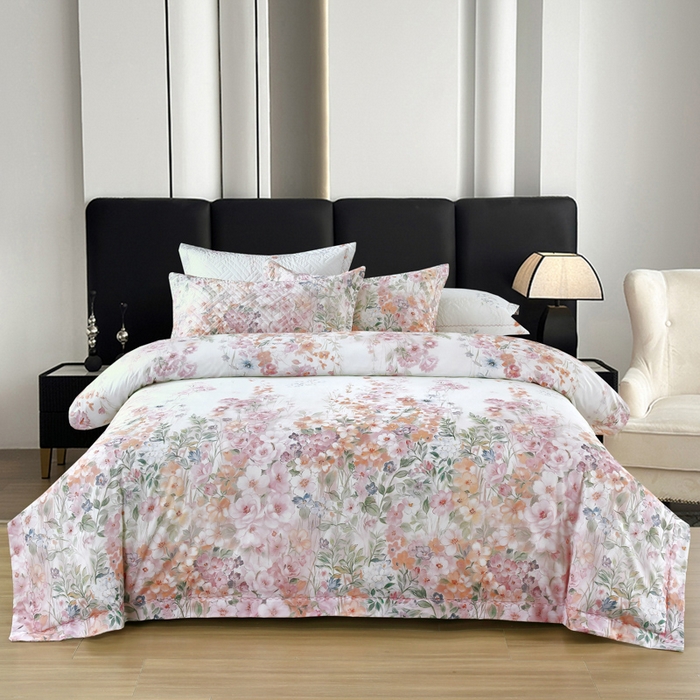 OL家纺 2025新款13376全棉印花床盖四件套 落木静-红