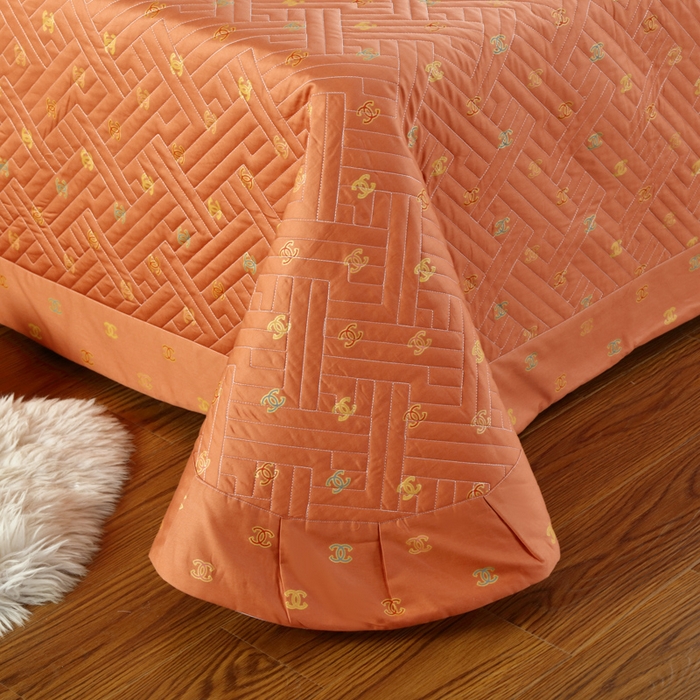 91家纺网 家纺一手货源 找家纺 OL家纺 2025新款13376全棉印花床盖四件套 欧风丽影-橙黄