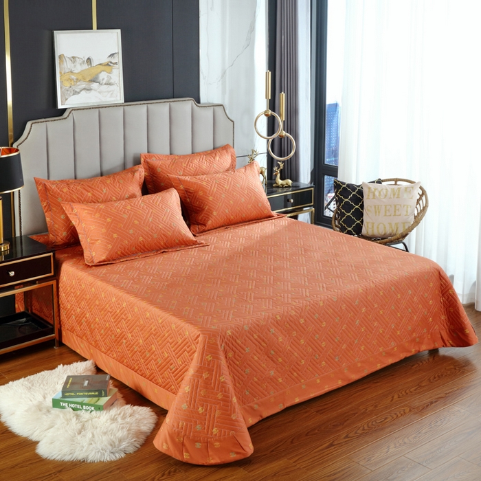 91家纺网 家纺一手货源 找家纺 OL家纺 2025新款13376全棉印花床盖四件套 欧风丽影-橙黄