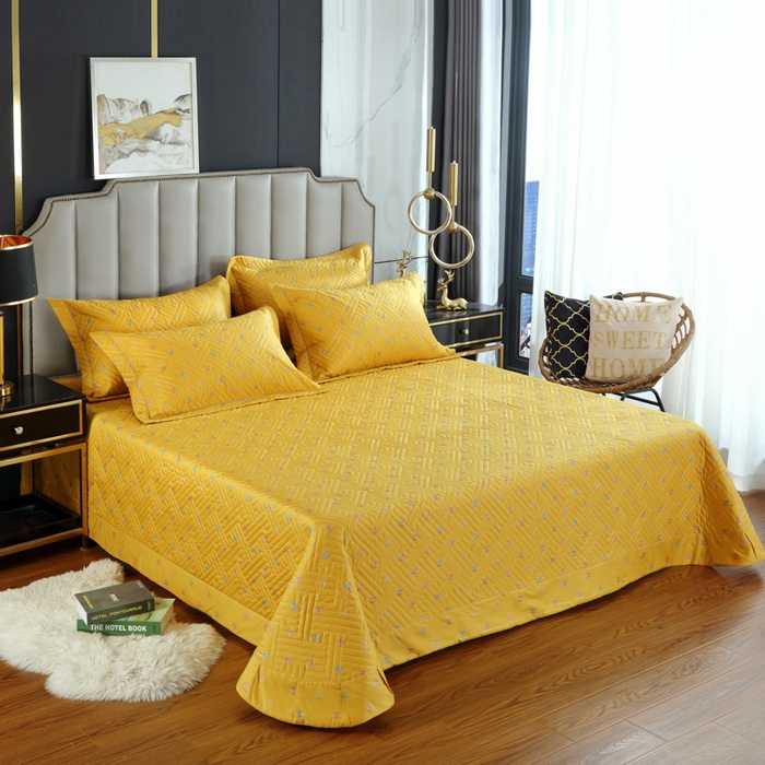91家纺网 家纺一手货源 找家纺 OL家纺 2025新款13376全棉印花床盖四件套 欧风丽影-黄