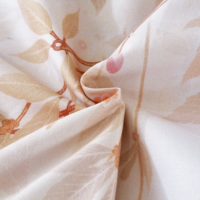 91家纺网 家纺一手货源 找家纺 OL家纺 2025新款13376全棉印花床盖四件套 桃枝夭夭-粉