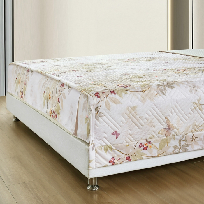 91家纺网 家纺一手货源 找家纺 OL家纺 2025新款13376全棉印花床盖四件套 桃枝夭夭-绿