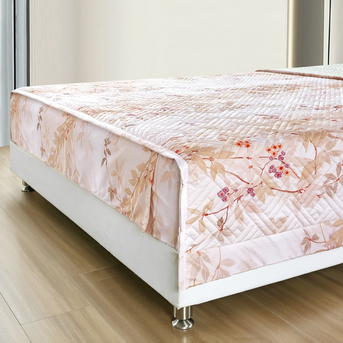 91家纺网 家纺一手货源 找家纺 OL家纺 2025新款13376全棉印花床盖四件套 桃枝夭夭-粉