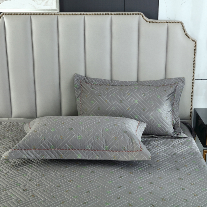 91家纺网 家纺一手货源 找家纺 OL家纺 2025新款13376全棉印花床盖四件套 欧风丽影-灰