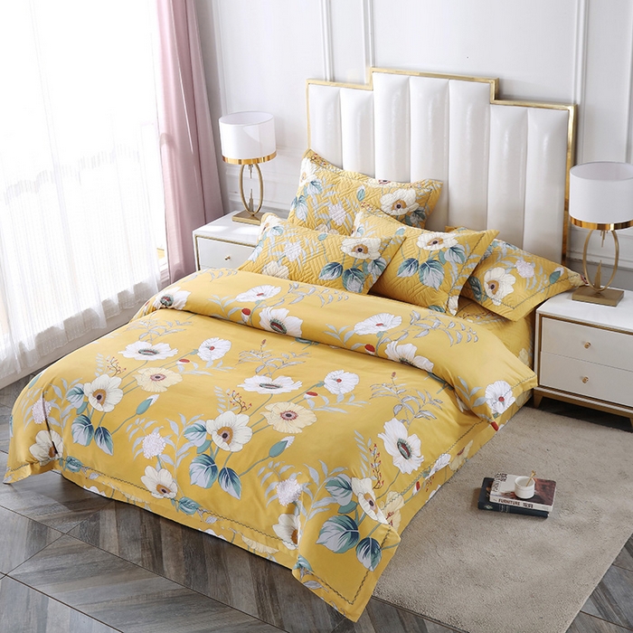 91家纺网 家纺一手货源 找家纺 OL家纺 2025新款13376全棉印花床盖四件套 麦田印画