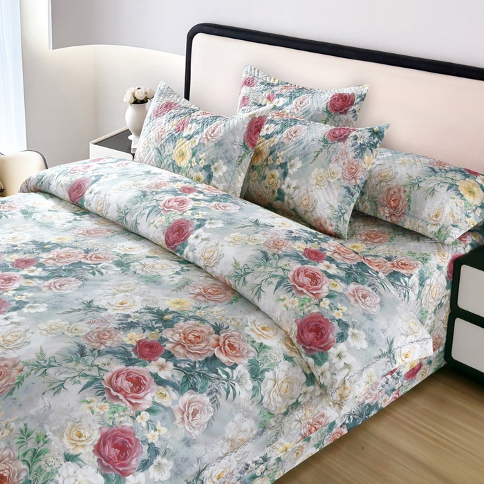 91家纺网 家纺一手货源 找家纺 OL家纺 2025新款13376全棉印花床盖四件套 莫奈