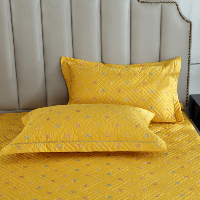 91家纺网 家纺一手货源 找家纺 OL家纺 2025新款13376全棉印花床盖三件套 欧风丽影-黄