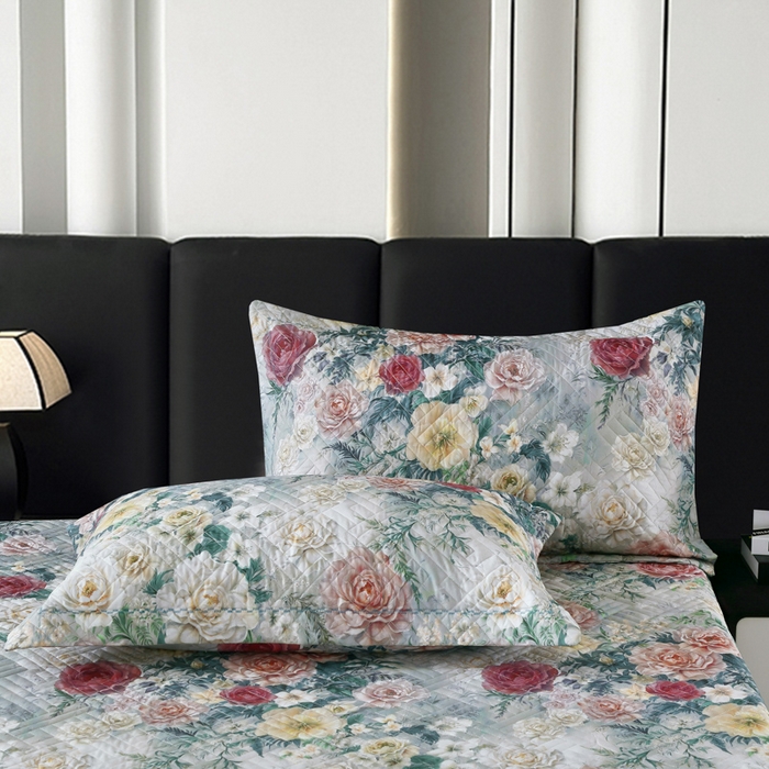 91家纺网 家纺一手货源 找家纺 OL家纺 2025新款13376全棉印花床盖三件套 莫奈