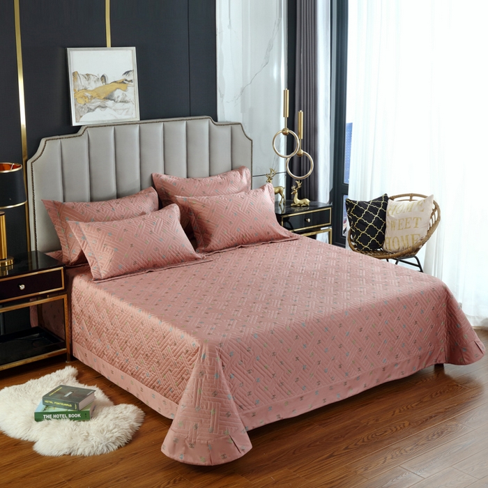 OL家纺 2025新款13376全棉印花床盖三件套 欧风丽影-豆沙