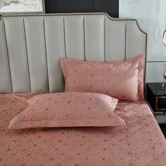 91家纺网 家纺一手货源 找家纺 OL家纺 2025新款13376全棉印花床盖三件套 欧风丽影-豆沙