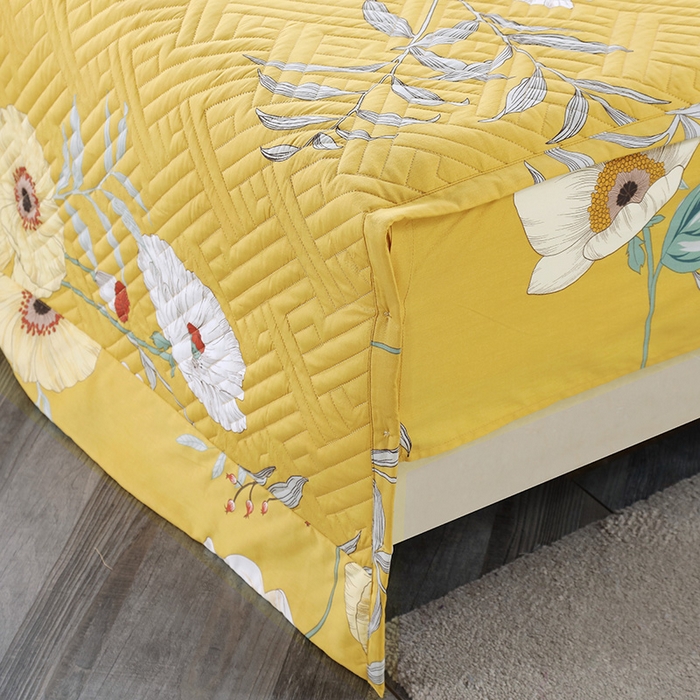 91家纺网 家纺一手货源 找家纺 OL家纺 2025新款13376全棉印花床盖三件套 麦田印画