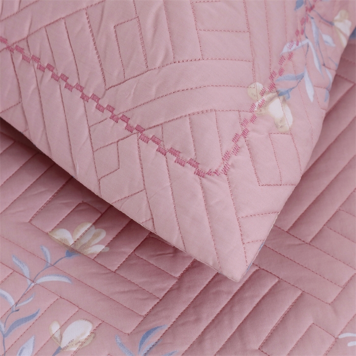 91家纺网 家纺一手货源 找家纺 OL家纺 2025新款13376全棉印花床盖三件套 春晓粉