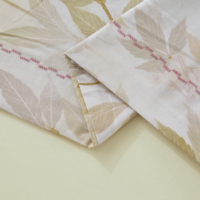 91家纺网 家纺一手货源 找家纺 OL家纺 2025新款13376全棉印花床盖三件套 桃枝夭夭-绿