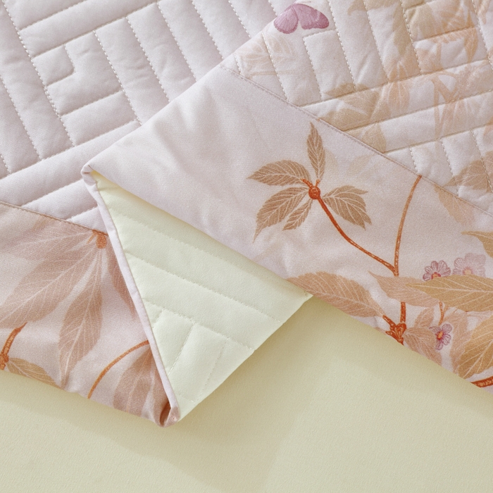 91家纺网 家纺一手货源 找家纺 OL家纺 2025新款13376全棉印花床盖三件套 桃枝夭夭-粉