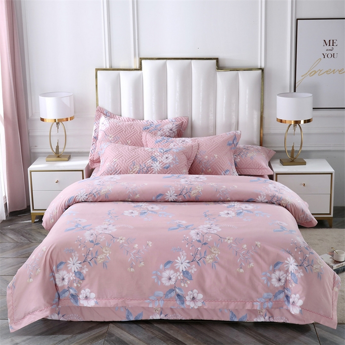 91家纺网 家纺一手货源 找家纺 OL家纺 2025新款13376全棉印花床盖三件套 春晓粉