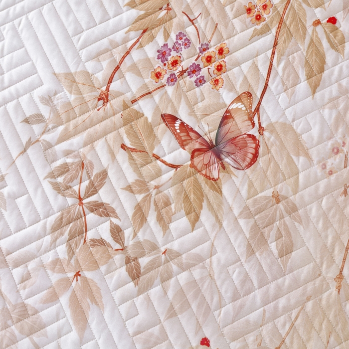 91家纺网 家纺一手货源 找家纺 OL家纺 2025新款13376全棉印花床盖三件套 桃枝夭夭-粉