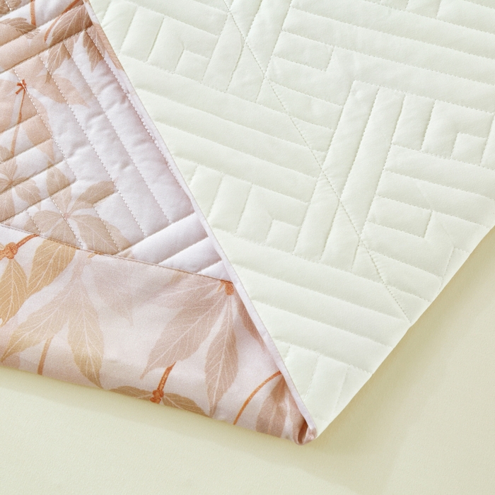 91家纺网 家纺一手货源 找家纺 OL家纺 2025新款13376全棉印花床盖三件套 桃枝夭夭-粉