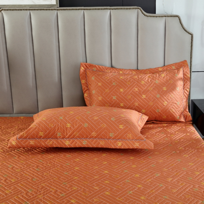 91家纺网 家纺一手货源 找家纺 OL家纺 2025新款13376全棉印花床盖三件套 欧风丽影-橙黄