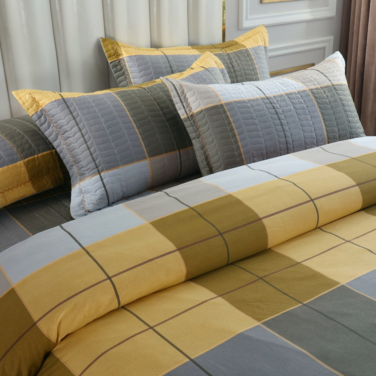 91家纺网 家纺一手货源 找家纺 OL家纺 2025新款13376全棉印花床盖三件套 时光映画