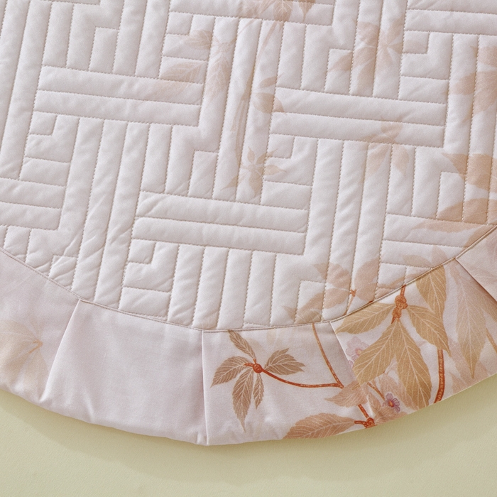 91家纺网 家纺一手货源 找家纺 OL家纺 2025新款13376全棉印花床盖三件套 桃枝夭夭-粉