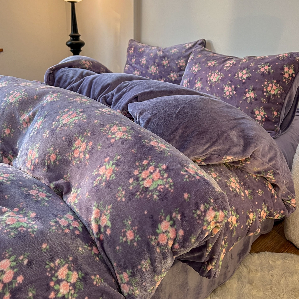 思诺羽床笠 2025新款加厚牛奶绒印花四件套 紫韵