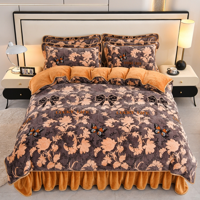 羽梦2025新款8.5斤牛奶法莱绒金貂法兰绒四件套直播爆款 蝶舞飞扬