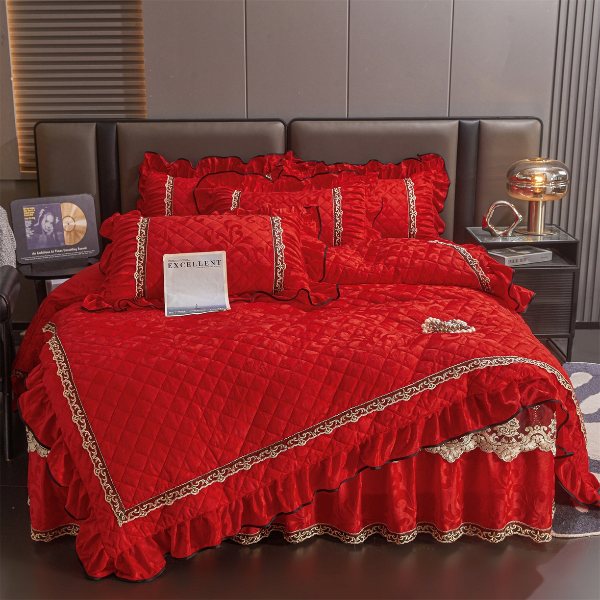 91家纺网 家纺一手货源 找家纺 （总）好儿喜家纺 2025新款柔暖天鹅绒夹棉床裙香格里系列四件套