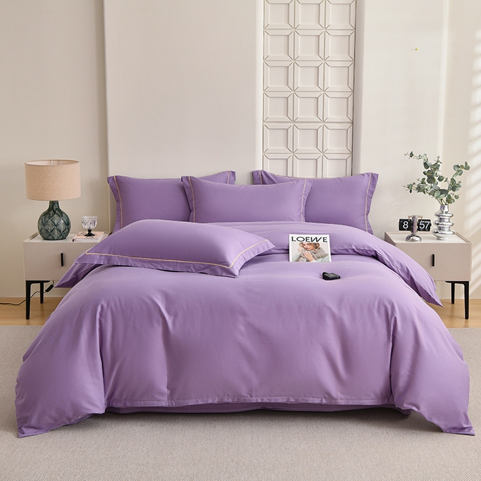 91家纺网 家纺一手货源 找家纺 （总）宇彬家纺 2026直播热爆新款A类13374全棉母婴级一字绣宽边枕套被套纯色单被套贡缎新疆长绒匹马棉轻奢可定做