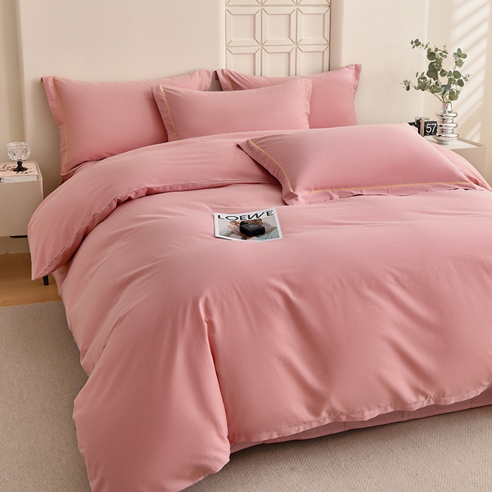 91家纺网 家纺一手货源 找家纺 宇彬家纺 2026直播热爆新款A类13374全棉母婴级一字绣宽边枕套被套纯色单被套贡缎新疆长绒匹马棉轻奢可定做 一字绣-紫豆沙