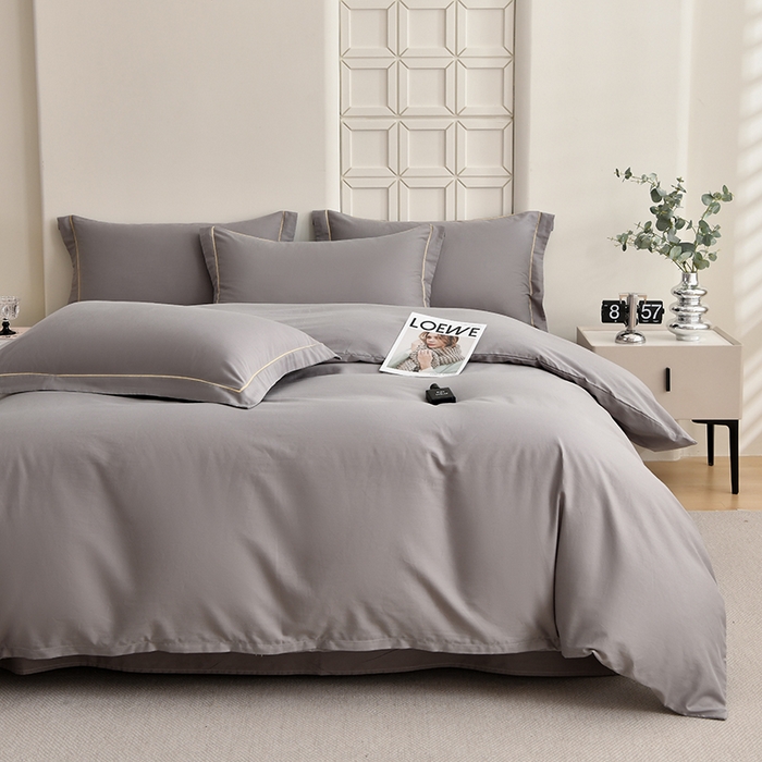 91家纺网 家纺一手货源 找家纺 宇彬家纺 2026直播热爆新款A类13374全棉母婴级一字绣宽边枕套被套纯色单被套贡缎新疆长绒匹马棉轻奢可定做 一字绣-绅士灰