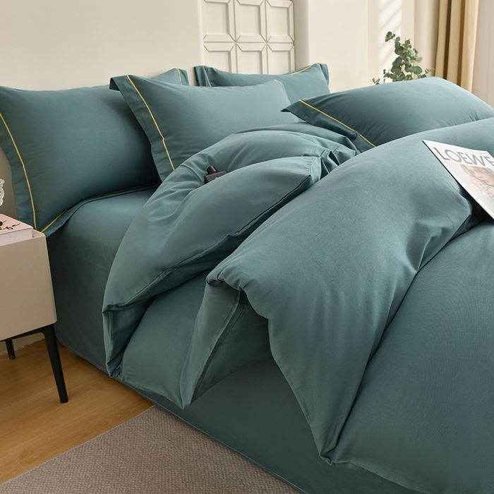 91家纺网 家纺一手货源 找家纺 宇彬家纺 2026直播热爆新款A类13374全棉母婴级一字绣宽边枕套被套纯色单被套贡缎新疆长绒匹马棉轻奢可定做 一字绣-摩卡绿