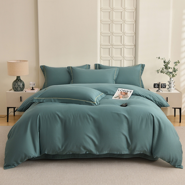 91家纺网 家纺一手货源 找家纺 宇彬家纺 2026直播热爆新款A类13374全棉母婴级一字绣宽边枕套被套纯色单被套贡缎新疆长绒匹马棉轻奢可定做 一字绣-摩卡绿