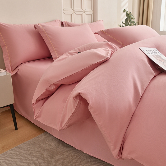 91家纺网 家纺一手货源 找家纺 宇彬家纺 2026直播热爆新款A类13374全棉母婴级一字绣宽边枕套被套纯色单被套贡缎新疆长绒匹马棉轻奢可定做 一字绣-紫豆沙