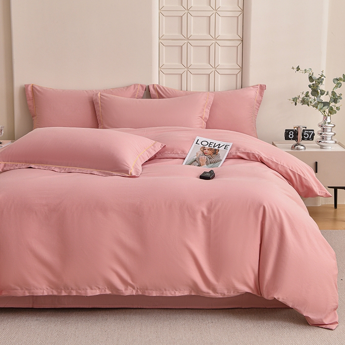 91家纺网 家纺一手货源 找家纺 宇彬家纺 2026直播热爆新款A类13374全棉母婴级一字绣宽边枕套被套纯色单被套贡缎新疆长绒匹马棉轻奢可定做 一字绣-紫豆沙