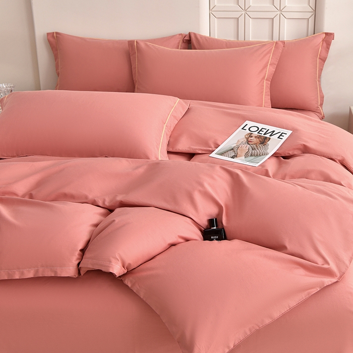 91家纺网 家纺一手货源 找家纺 宇彬家纺 2026直播热爆新款A类13374全棉母婴级一字绣宽边枕套被套纯色单被套贡缎新疆长绒匹马棉轻奢可定做 一字绣-奶油粉