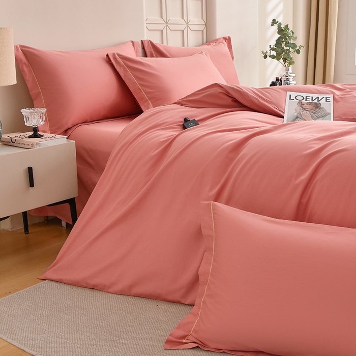 91家纺网 家纺一手货源 找家纺 宇彬家纺 2026直播热爆新款A类13374全棉母婴级一字绣宽边枕套被套纯色单被套贡缎新疆长绒匹马棉轻奢可定做 一字绣-奶油粉