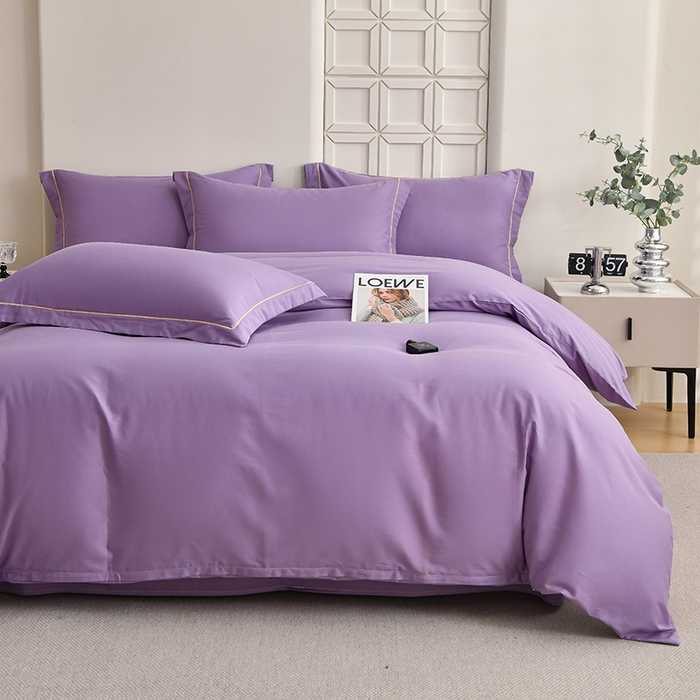 91家纺网 家纺一手货源 找家纺 宇彬家纺 2026直播热爆新款A类13374全棉母婴级一字绣宽边枕套被套纯色单被套贡缎新疆长绒匹马棉轻奢可定做 一字绣-典雅紫